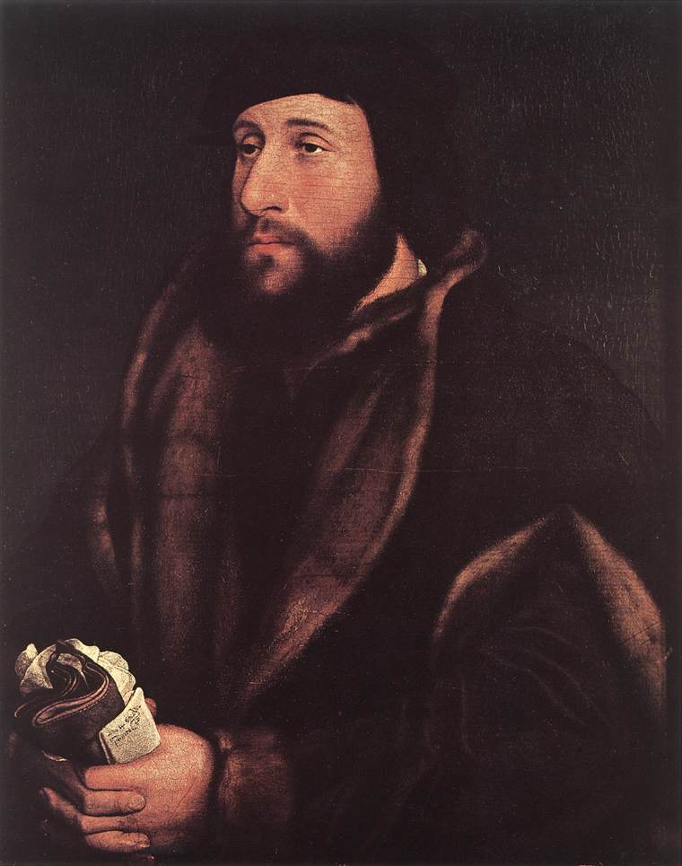 Portrait of a Man Holding Gloves and Letter sg